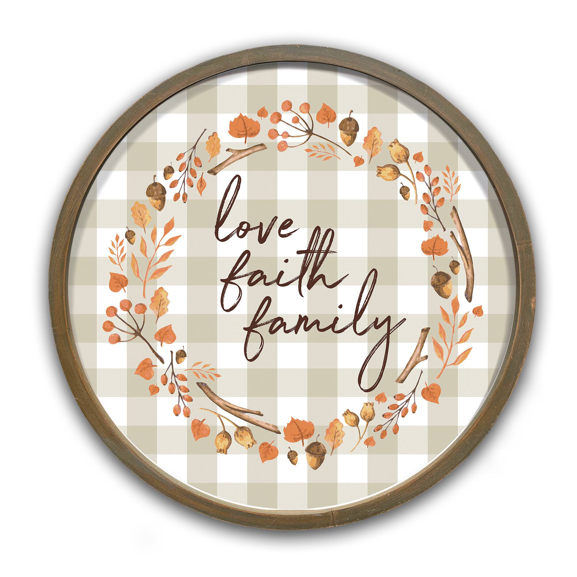 Love Faith Family Script 20" x 20" Round Framed Print